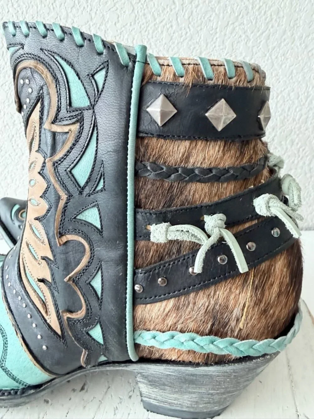 Old Gringo EAGLE FLIGHT Short Cowboy Boots Black Turquoise Womens 11 Snip Toe